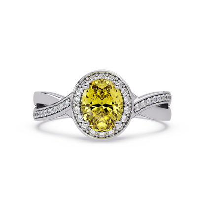 0.6 CTW Oval Halo Split Shank Colorstone Ring with Citrine Yellow center in 14K White Gold – Lunéa Paris