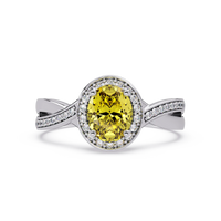 0.6 CTW Oval Halo Split Shank Colorstone Ring with Citrine Yellow center in 14K White Gold – Lunéa Paris