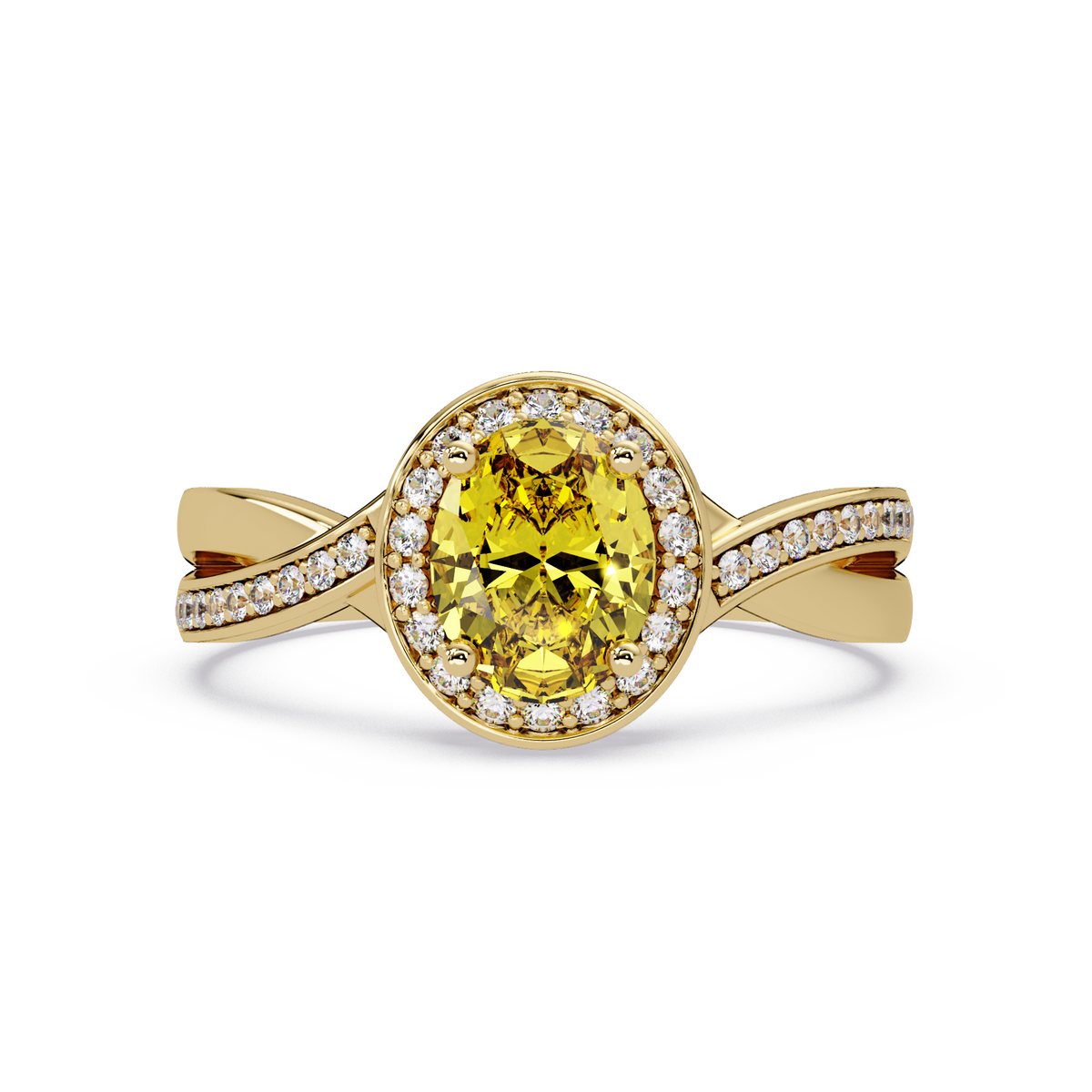 0.6 CTW Oval Halo Split Shank Colorstone Ring with Citrine Yellow center in 14K Yellow Gold – Lunéa Paris