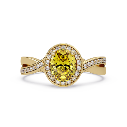 0.6 CTW Oval Halo Split Shank Colorstone Ring with Citrine Yellow center in 14K Yellow Gold – Lunéa Paris