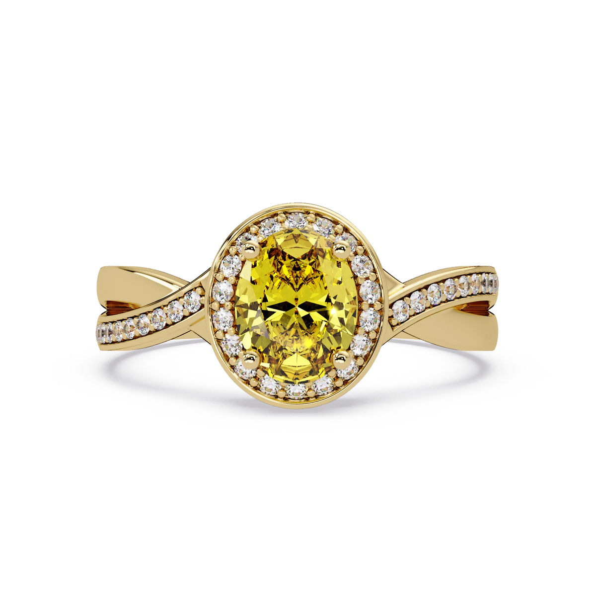 0.6 CTW Oval Halo Split Shank Colorstone Ring with Citrine Yellow center in 14K Yellow Gold – Lunéa Paris