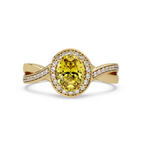 0.6 CTW Oval Halo Split Shank Colorstone Ring with Citrine Yellow center in 14K Yellow Gold – Lunéa Paris