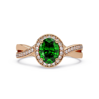 0.6 CTW Oval Halo Split Shank Colorstone Ring with Emerald Green center in 14K Rose Gold – Lunéa Paris