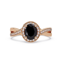 0.6 CTW Oval Halo Split Shank Colorstone Ring with Onyx center in 14K Rose Gold – Lunéa Paris