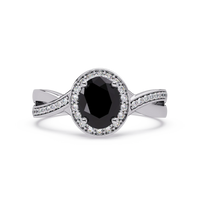 0.6 CTW Oval Halo Split Shank Colorstone Ring with Onyx center in 14K White Gold – Lunéa Paris
