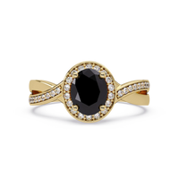 0.6 CTW Oval Halo Split Shank Colorstone Ring with Onyx center in 14K Yellow Gold – Lunéa Paris