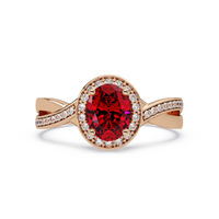 0.6 CTW Oval Halo Split Shank Colorstone Ring with Ruby Red center in 14K Rose Gold – Lunéa Paris