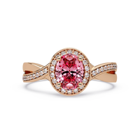 0.6 CTW Oval Halo Split Shank Colorstone Ring with Tourmaline Pink center in 14K Rose Gold – Lunéa Paris