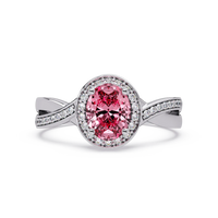 0.6 CTW Oval Halo Split Shank Colorstone Ring with Tourmaline Pink center in 14K White Gold – Lunéa Paris