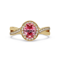 0.6 CTW Oval Halo Split Shank Colorstone Ring with Tourmaline Pink center in 14K Yellow Gold – Lunéa Paris