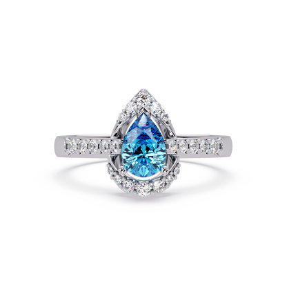 0.6 CTW Pear Halo Pavé Colorstone Ring with Aquamarine Blue center in 14K White Gold – Lunéa Paris