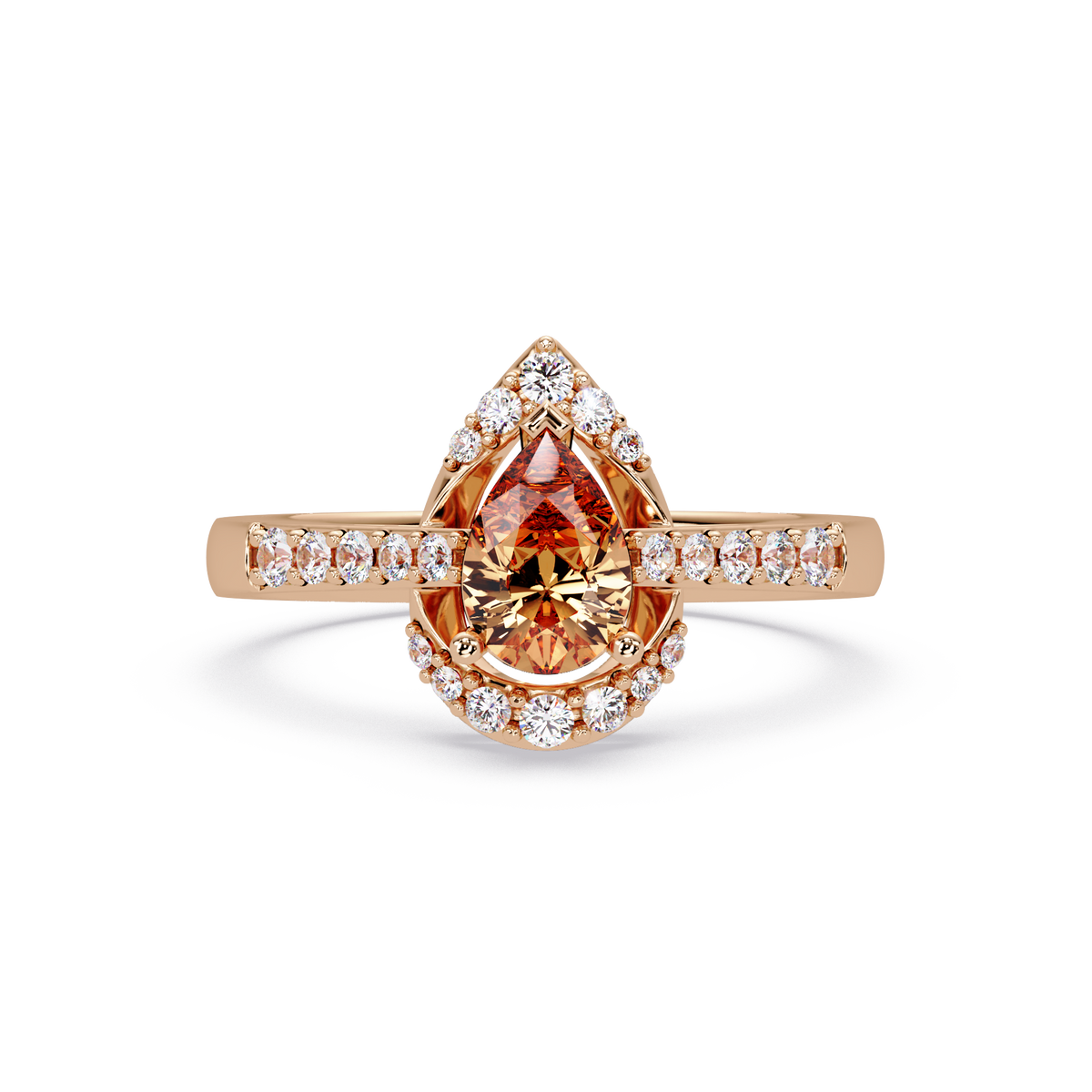 0.6 CTW Pear Halo Pavé Colorstone Ring with Champagne Topaz center in 14K Rose Gold – Lunéa Paris