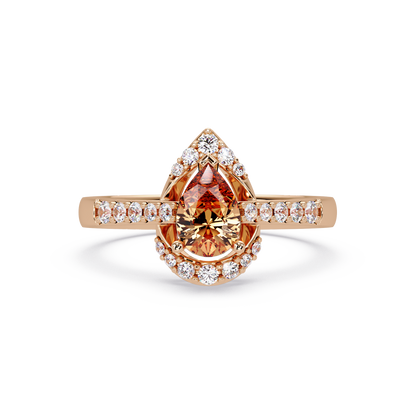 0.6 CTW Pear Halo Pavé Colorstone Ring with Champagne Topaz center in 14K Rose Gold – Lunéa Paris