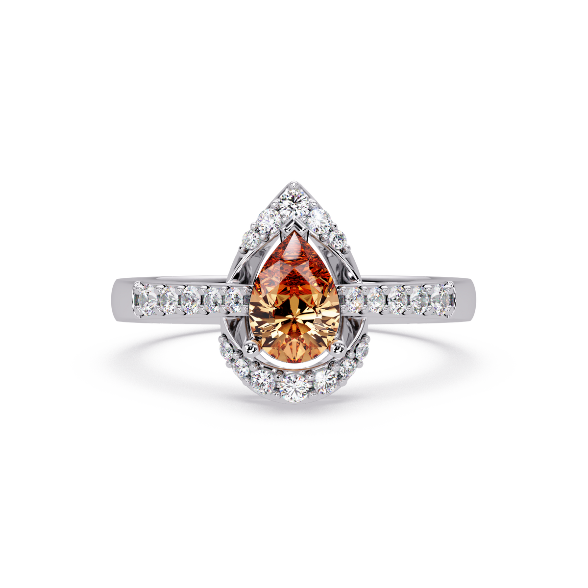 0.6 CTW Pear Halo Pavé Colorstone Ring with Champagne Topaz center in 14K White Gold – Lunéa Paris