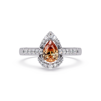 0.6 CTW Pear Halo Pavé Colorstone Ring with Champagne Topaz center in 14K White Gold – Lunéa Paris