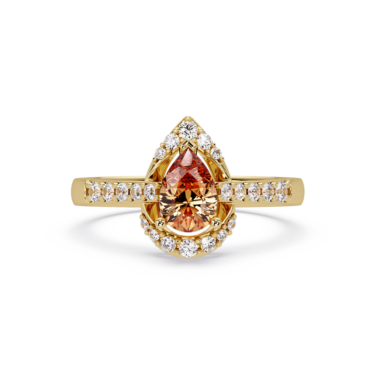 0.6 CTW Pear Halo Pavé Colorstone Ring with Champagne Topaz center in 14K Yellow Gold – Lunéa Paris