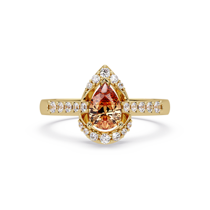 0.6 CTW Pear Halo Pavé Colorstone Ring with Champagne Topaz center in 14K Yellow Gold – Lunéa Paris