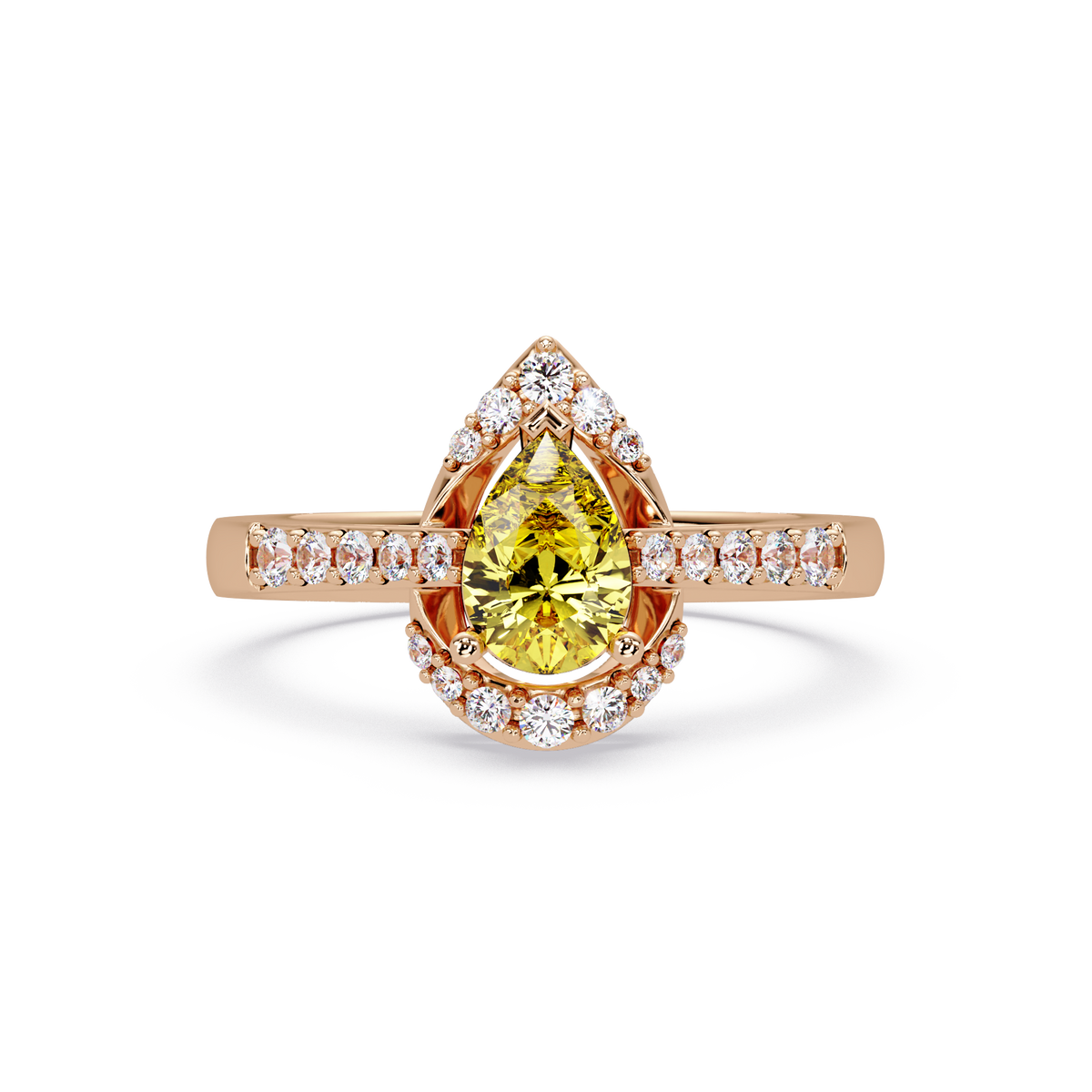 0.6 CTW Pear Halo Pavé Colorstone Ring with Citrine Yellow center in 14K Rose Gold – Lunéa Paris