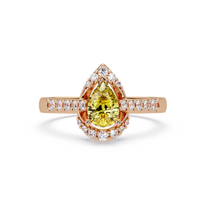 0.6 CTW Pear Halo Pavé Colorstone Ring with Citrine Yellow center in 14K Rose Gold – Lunéa Paris