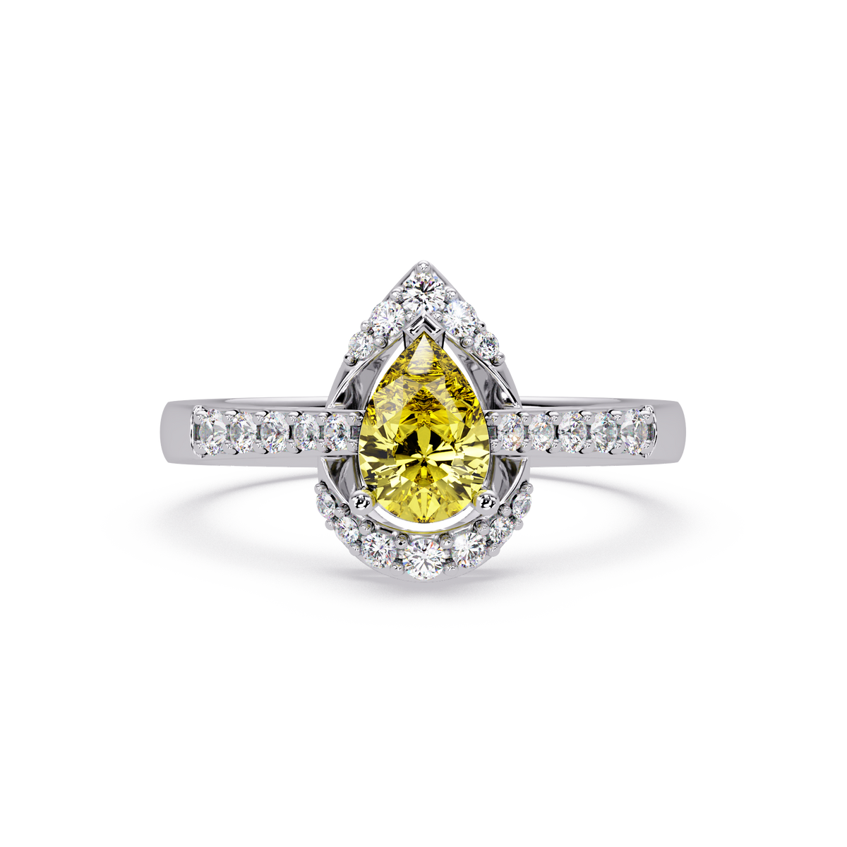 0.6 CTW Pear Halo Pavé Colorstone Ring with Citrine Yellow center in 14K White Gold – Lunéa Paris