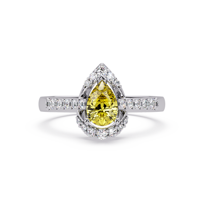 0.6 CTW Pear Halo Pavé Colorstone Ring with Citrine Yellow center in 14K White Gold – Lunéa Paris