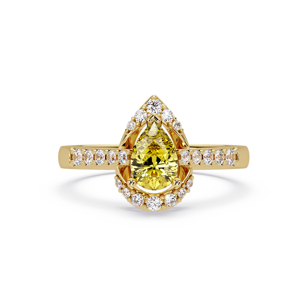 0.6 CTW Pear Halo Pavé Colorstone Ring with Citrine Yellow center in 14K Yellow Gold – Lunéa Paris