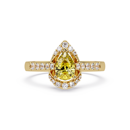 0.6 CTW Pear Halo Pavé Colorstone Ring with Citrine Yellow center in 14K Yellow Gold – Lunéa Paris