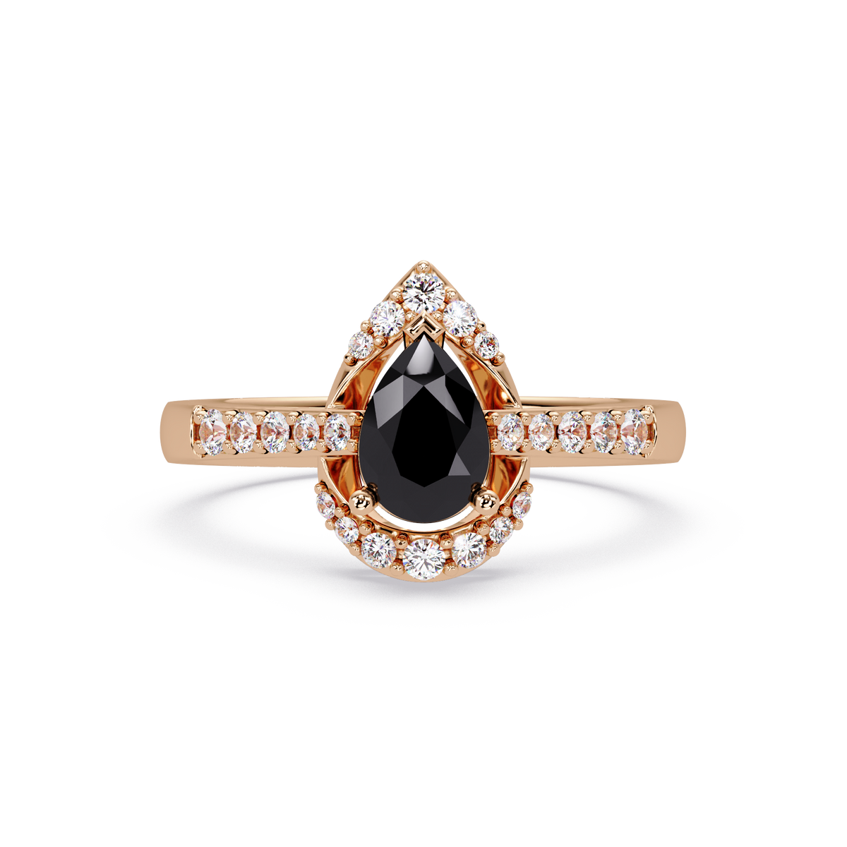 0.6 CTW Pear Halo Pavé Colorstone Ring with Onyx center in 14K Rose Gold – Lunéa Paris