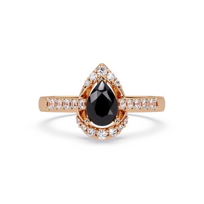 0.6 CTW Pear Halo Pavé Colorstone Ring with Onyx center in 14K Rose Gold – Lunéa Paris