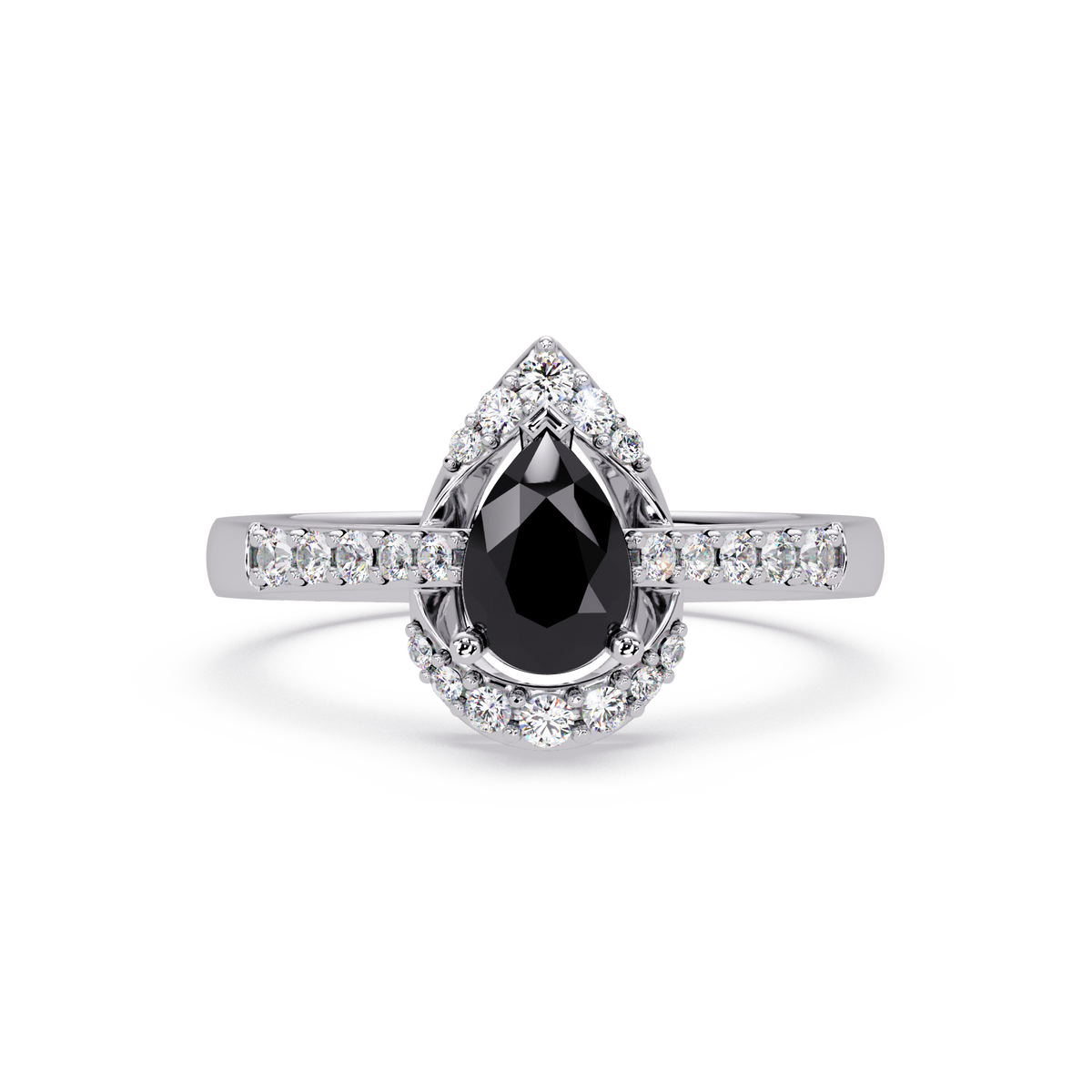 0.6 CTW Pear Halo Pavé Colorstone Ring with Onyx center in 14K White Gold – Lunéa Paris