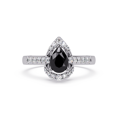 0.6 CTW Pear Halo Pavé Colorstone Ring with Onyx center in 14K White Gold – Lunéa Paris