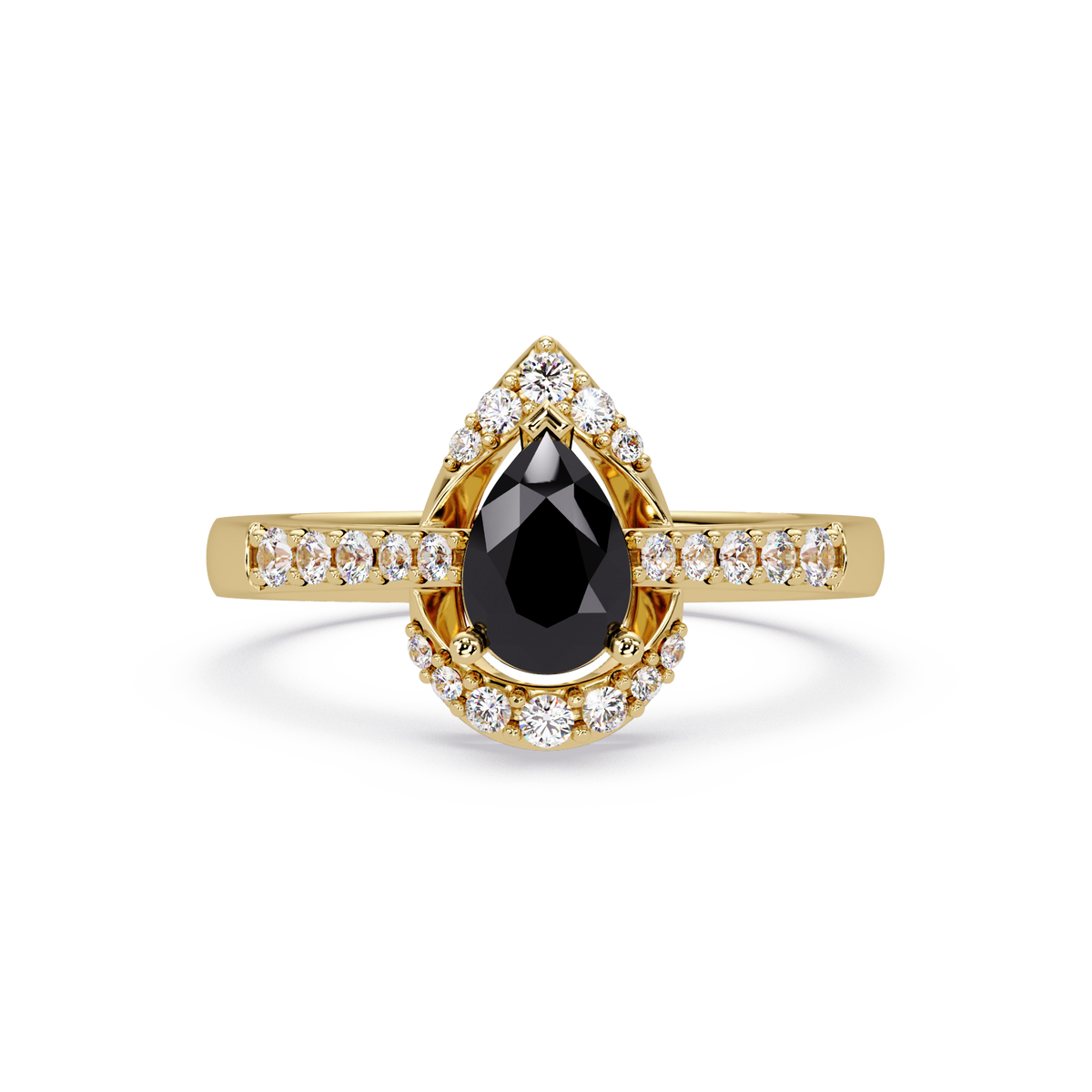 0.6 CTW Pear Halo Pavé Colorstone Ring with Onyx center in 14K Yellow Gold – Lunéa Paris