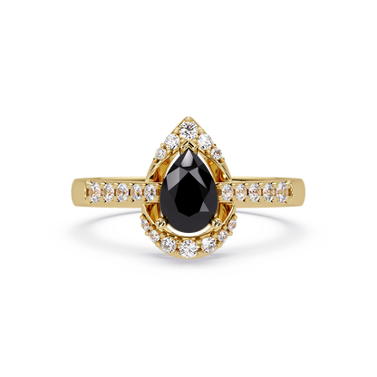 0.6 CTW Pear Halo Pavé Colorstone Ring with Onyx center in 14K Yellow Gold – Lunéa Paris