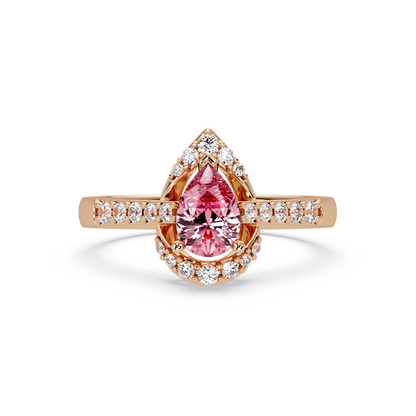 0.6 CTW Pear Halo Pavé Colorstone Ring with Tourmaline Pink center in 14K Rose Gold – Lunéa Paris