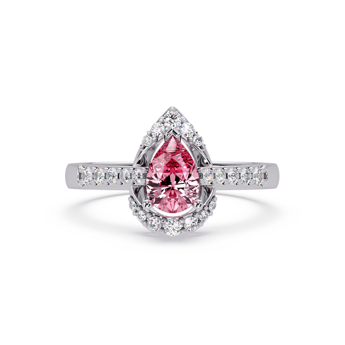 0.6 CTW Pear Halo Pavé Colorstone Ring with Tourmaline Pink center in 14K White Gold – Lunéa Paris