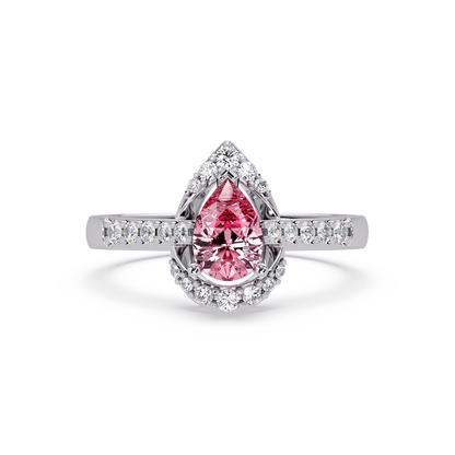 0.6 CTW Pear Halo Pavé Colorstone Ring with Tourmaline Pink center in 14K White Gold – Lunéa Paris