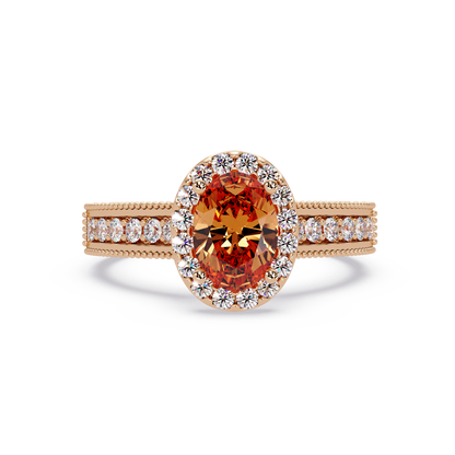 1.3 CTW Oval Halo Double-Row Pavé Colorstone Ring with Champagne Topaz center in 14K Rose Gold – Lunéa Paris