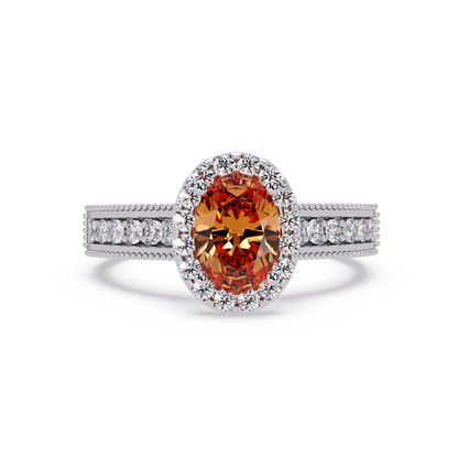 1.3 CTW Oval Halo Double-Row Pavé Colorstone Ring with Champagne Topaz center in 14K White Gold – Lunéa Paris