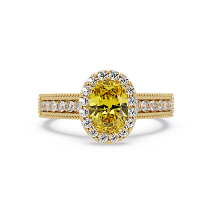 1.3 CTW Oval Halo Double-Row Pavé Colorstone Ring with Citrine Yellow center in 14K Yellow Gold – Lunéa Paris