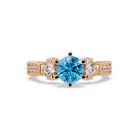 1.4 CTW Round Three-Stone Pavé Colorstone Ring with Aquamarine Blue center in 14K Rose Gold – Lunéa Paris