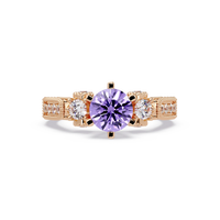 1.4 CTW Round Three-Stone Pavé Colorstone Ring with Amethyst Purple center in 14K Rose Gold – Lunéa Paris