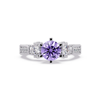 1.4 CTW Round Three-Stone Pavé Colorstone Ring with Amethyst Purple center in 14K White Gold – Lunéa Paris