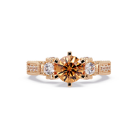 1.4 CTW Round Three-Stone Pavé Colorstone Ring with Champagne Topaz center in 14K Rose Gold – Lunéa Paris