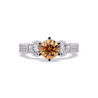 1.4 CTW Round Three-Stone Pavé Colorstone Ring with Champagne Topaz center in 14K White Gold – Lunéa Paris