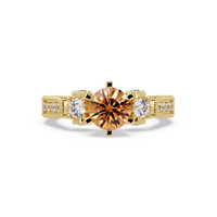 1.4 CTW Round Three-Stone Pavé Colorstone Ring with Champagne Topaz center in 14K Yellow Gold – Lunéa Paris