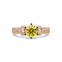 1.4 CTW Round Three-Stone Pavé Colorstone Ring with Citrine Yellow center in 14K Rose Gold – Lunéa Paris