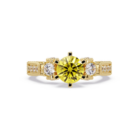 1.4 CTW Round Three-Stone Pavé Colorstone Ring with Citrine Yellow center in 14K Yellow Gold – Lunéa Paris