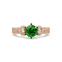 1.4 CTW Round Three-Stone Pavé Colorstone Ring with Emerald Green center in 14K Rose Gold – Lunéa Paris