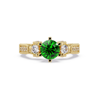 1.4 CTW Round Three-Stone Pavé Colorstone Ring with Emerald Green center in 14K Yellow Gold – Lunéa Paris