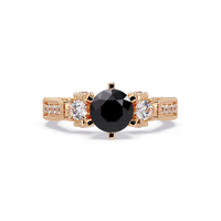 1.4 CTW Round Three-Stone Pavé Colorstone Ring with Onyx center in 14K Rose Gold – Lunéa Paris